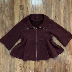 Lola Italy Rich Burgundy Suede-Like Flared Blazer